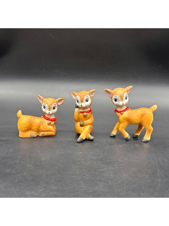 Homco Other - Vintage Deer Figurines Christmas Decor 1980s Ceramic Fawn Set Of 3 Homco Taiwan